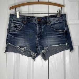 Free People Dark Wash‎ Shorts Size 25 Distressed Button Fly